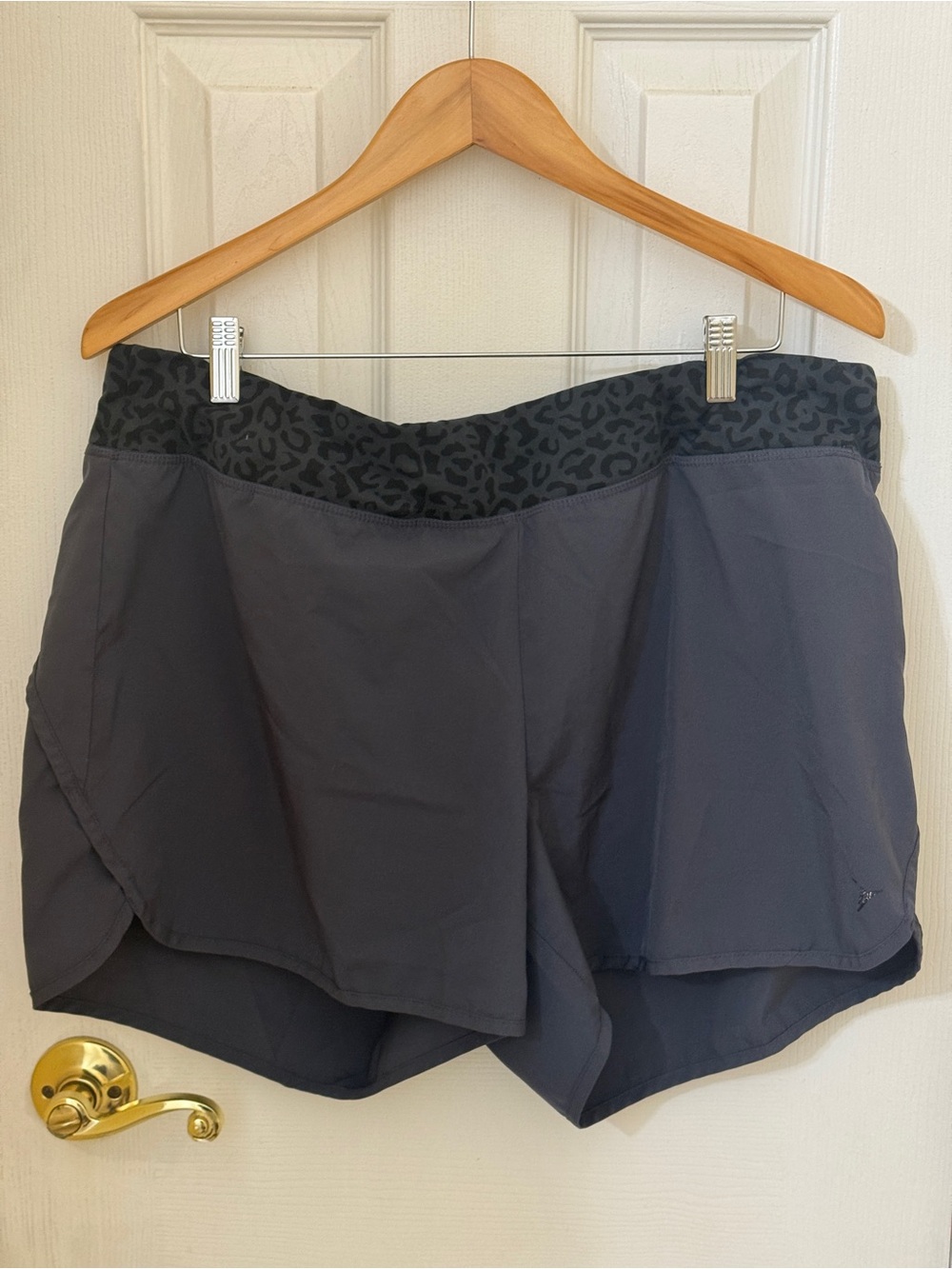 Old Navy Black Athletic Shorts with Leopard-Print Waistband.